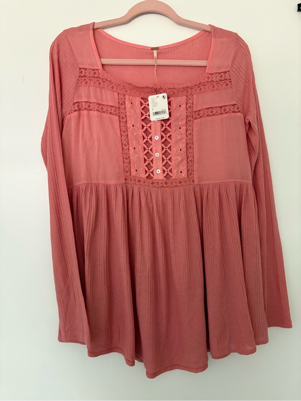 Free People Lace-Up Peasant Tunic in Dusty Rose